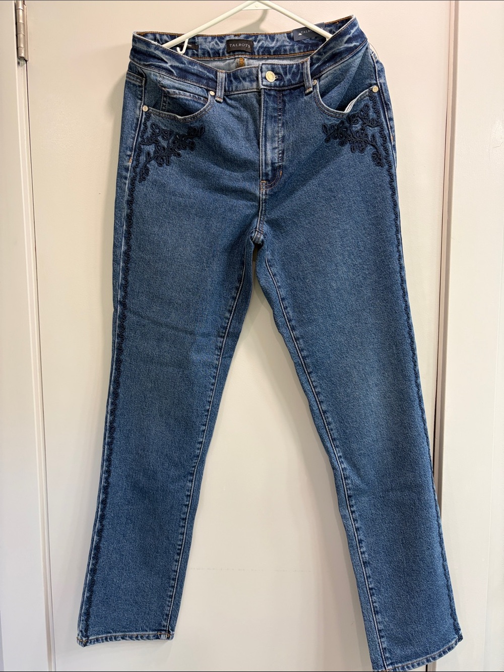 Talbots Dark Blue Straight-Leg Jeans with Black Embroidery